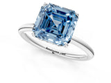 White gold Fancy Blue Asscher  Solitaire Diamond Ring with a Classic Band and Four-Prong Setting 2