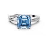 White gold Fancy Blue Asscher  Solitaire Diamond Twisted Band with Four-Prong Setting