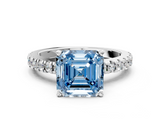 White gold Fancy Blue Asscher  Solitaire Diamond with Pavé Band and Four-Prong Setting_17