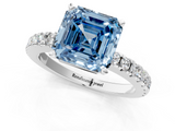 White gold Fancy Blue Asscher  Solitaire Diamond with Pavé Band and Four-Prong Setting_17
