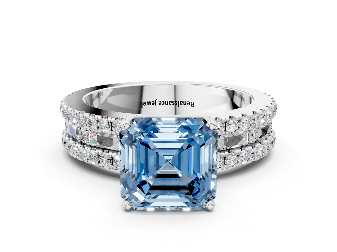 White gold Fancy Blue Asscher  Solitaire Diamond with Pave and Channel Set Band_17