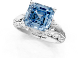 White gold Fancy Blue Asscher  Solitaire Filigree Engagement Ring with Halo and Prong Setting_18
