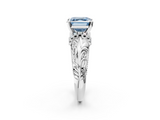 White gold Fancy Blue Asscher  Solitaire Filigree Engagement Ring with Halo and Prong Setting_19