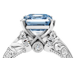 White gold Fancy Blue Asscher  Solitaire Filigree Engagement Ring with Halo and Prong Setting_21