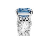 White gold Fancy Blue Asscher  Solitaire Filigree Engagement Ring with Halo and Prong Setting_21