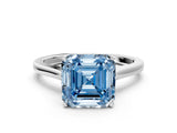 White gold Fancy Blue Asscher  Solitaire Heart Prong Engagement Ring with Tapered Band_89