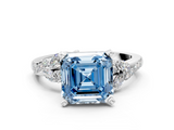 White gold Fancy Blue Asscher  Solitaire Marquise Twist Band with Six-Prong Setting