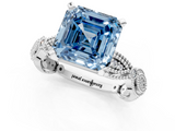 White gold Fancy Blue Asscher  Solitaire Milgrain Diamond Engagement Ring with Bezel and Marquise Band_1