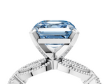White gold Fancy Blue Asscher  Solitaire Milgrain Diamond Engagement Ring with Bezel and Marquise Band_4