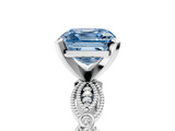 White gold Fancy Blue Asscher  Solitaire Milgrain Diamond Engagement Ring with Bezel and Marquise Band_5