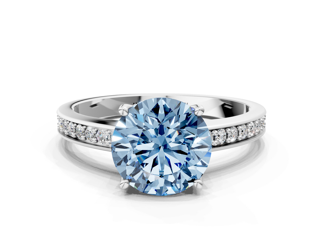 White gold Fancy Blue Asscher  Solitaire Pavé Band Prong Setting Ring