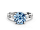 White gold Fancy Blue Asscher  Solitaire Pavé Band Prong Setting Ring