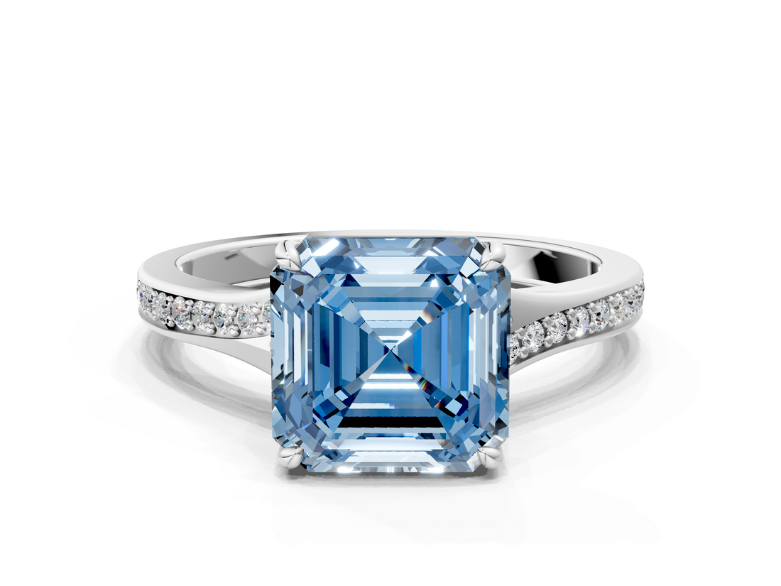 White gold Fancy Blue Asscher  Solitaire Pavé Band with Four-Prong Setting_17