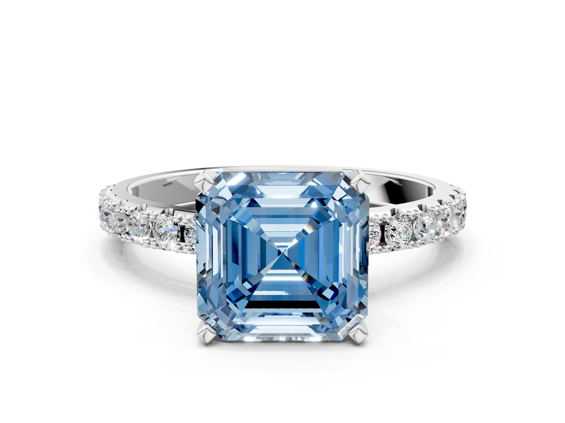White gold Fancy Blue Asscher  Solitaire Pavé Band with Four-Prong Setting_17