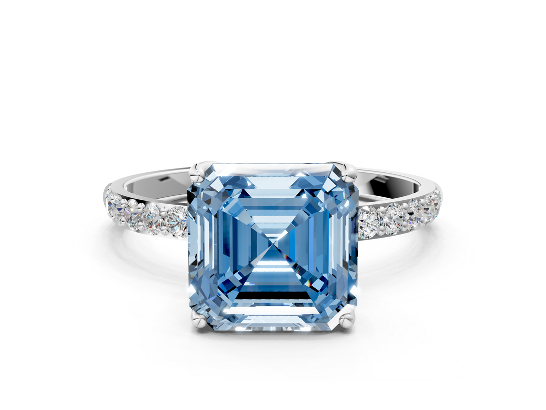 White gold Fancy Blue Asscher  Solitaire Pavé Diamond Engagement Ring with Four-Prong Setting_17