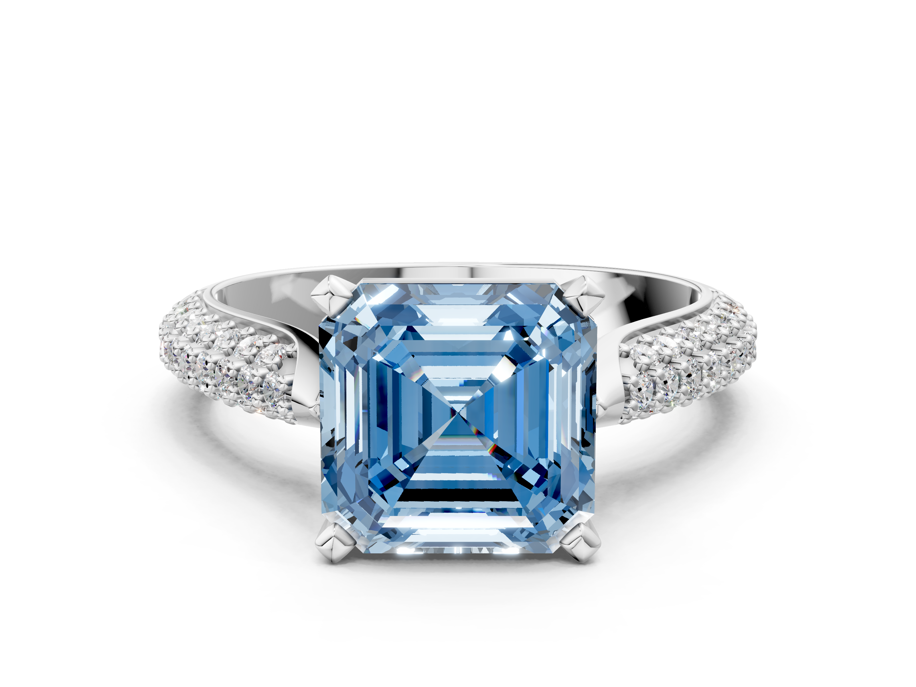 White gold Fancy Blue Asscher  Solitaire Pavé Diamond Engagement Ring with Four-Prong Setting_17