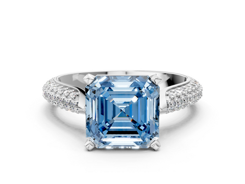 White gold Fancy Blue Asscher  Solitaire Pavé Diamond Engagement Ring with Four-Prong Setting_17