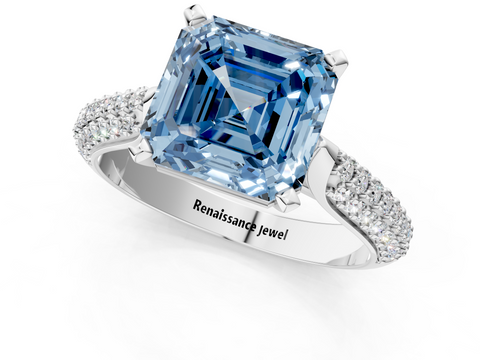 White gold Fancy Blue Asscher  Solitaire Pavé Diamond Engagement Ring with Four-Prong Setting_18
