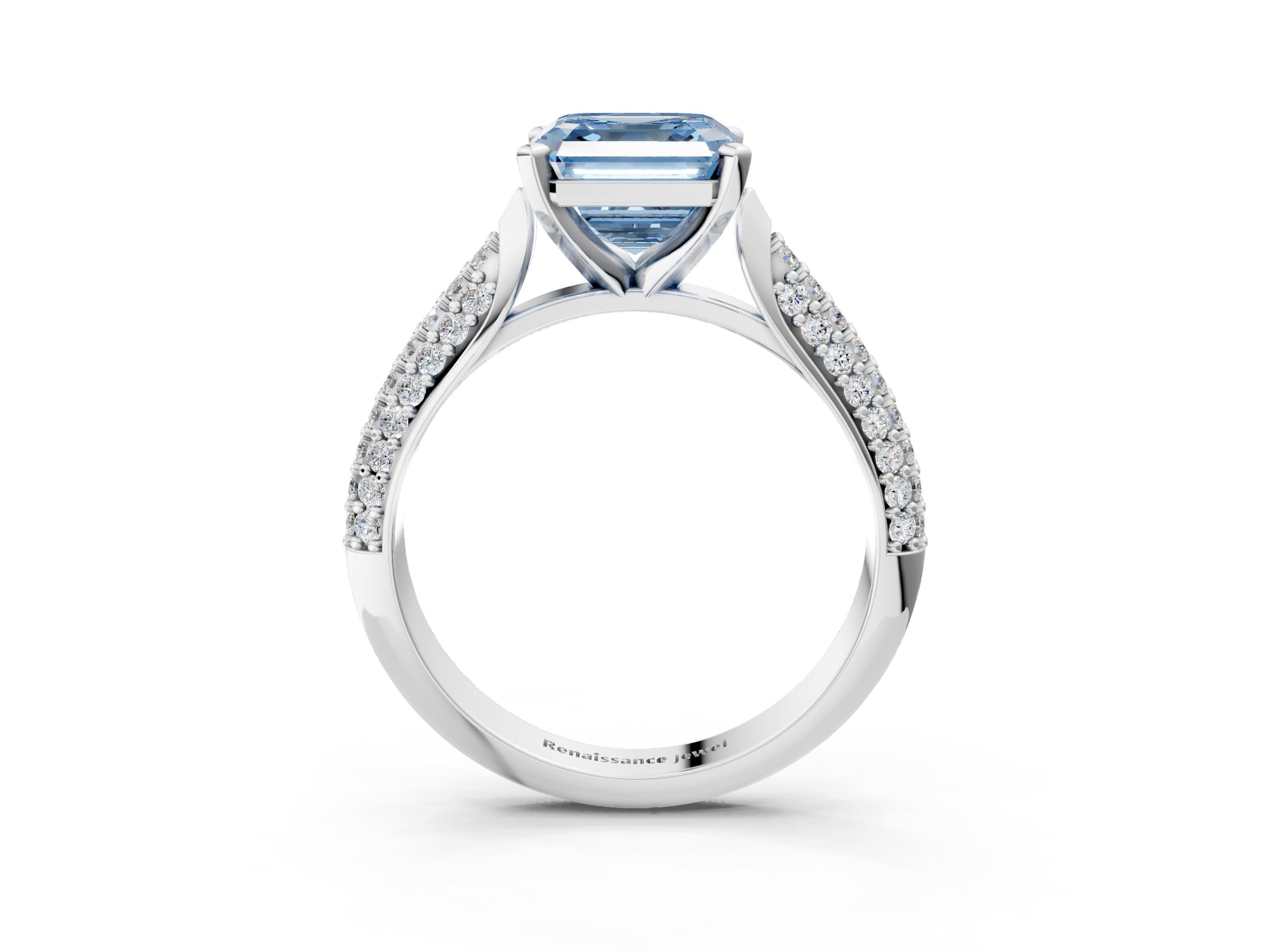 White gold Fancy Blue Asscher  Solitaire Pavé Diamond Engagement Ring with Four-Prong Setting_20