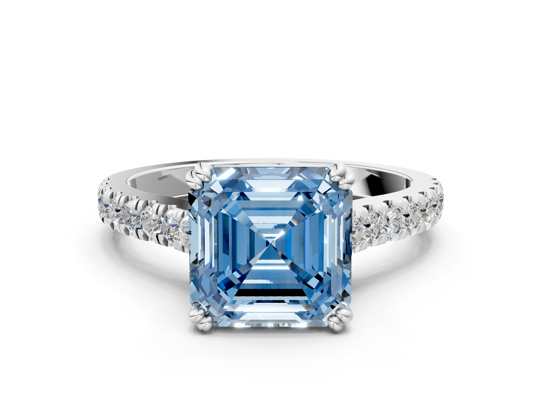 White gold Fancy Blue Asscher  Solitaire Pave Diamond Engagement Ring with Prong Setting_16