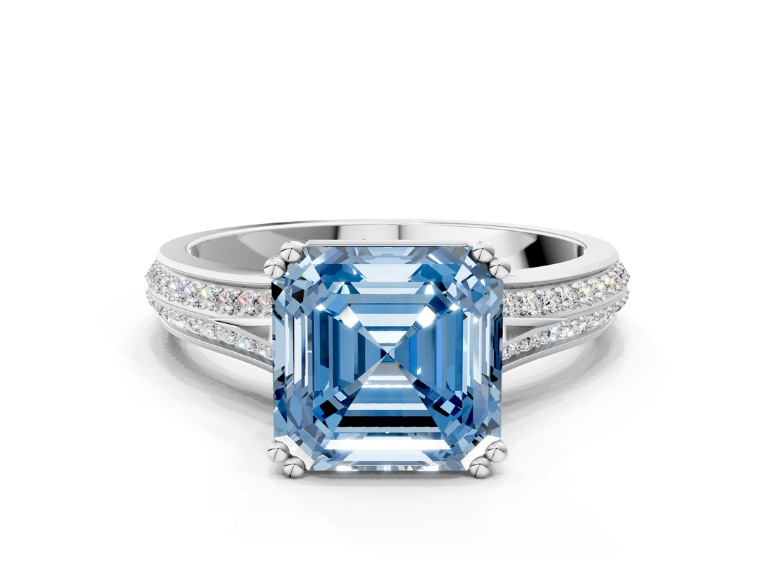 White gold Fancy Blue Asscher  Solitaire Pave Split Shank Engagement Ring with Six-Prong Setting_17