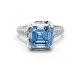 White gold Fancy Blue Asscher  Solitaire Pave Split Shank Ring with Four-Prong Setting_117