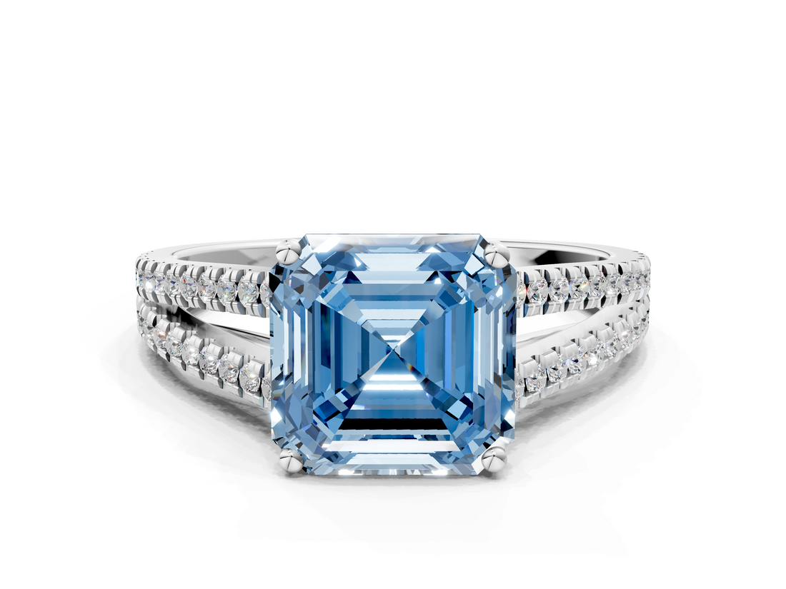 White gold Fancy Blue Asscher  Solitaire Split Shank Pavé Diamond Engagement Ring_33