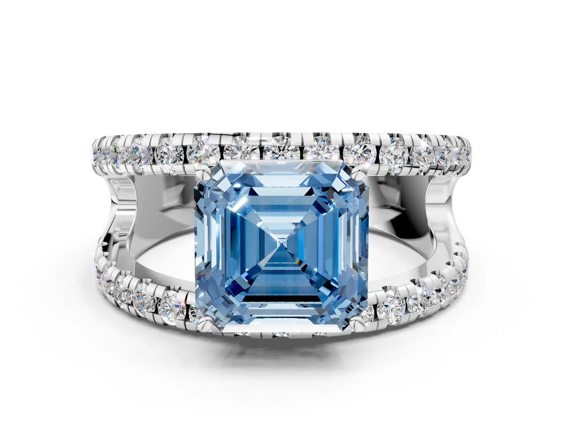 White gold Fancy Blue Asscher  Solitaire Split Shank Pave Diamond Ring_50