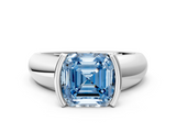 White gold Fancy Blue Asscher  Solitaire Tension Set Diamond Ring with Wide Band_54