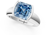 White gold Fancy Blue Asscher  Solitaire Tension Set Diamond Ring with Wide Band_55