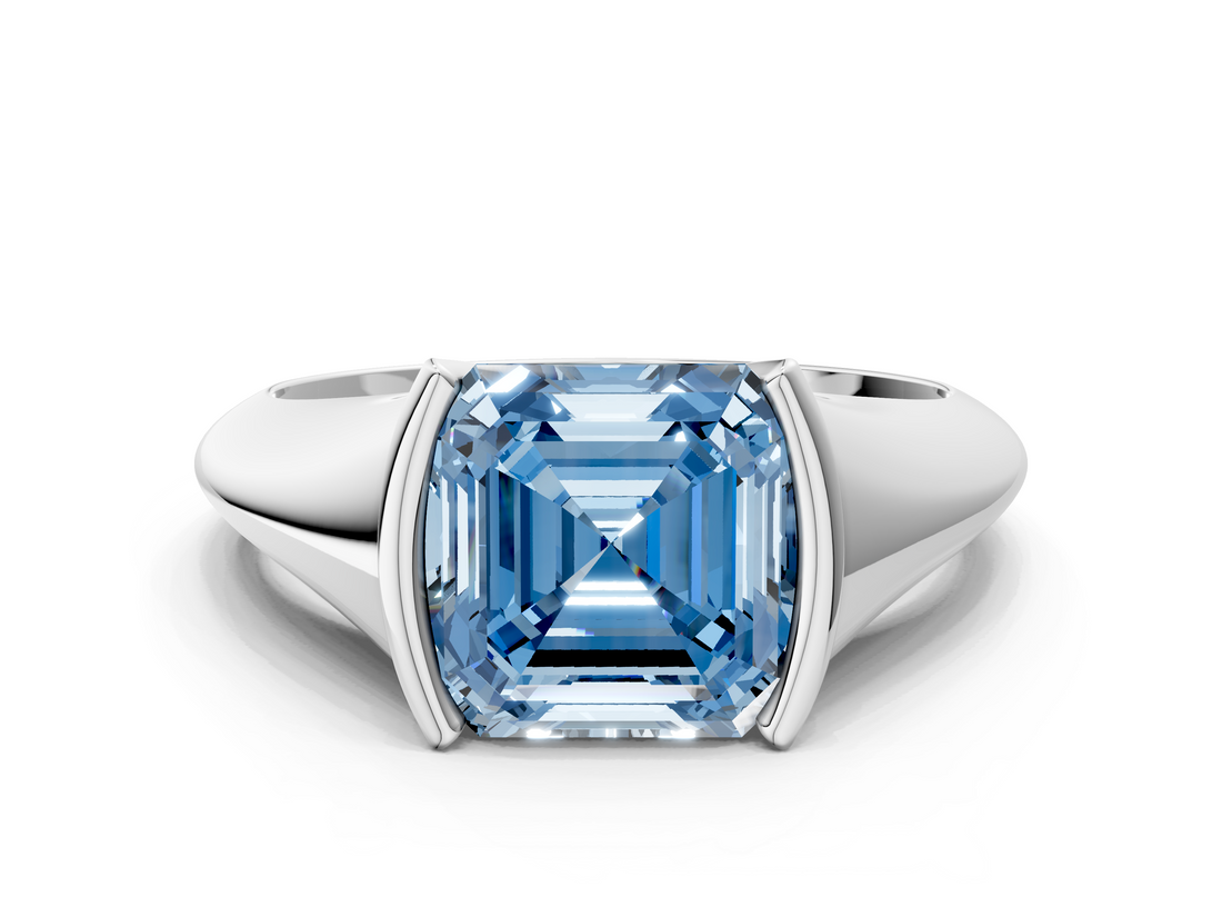 White gold Fancy Blue Asscher  Solitaire Tension Set Diamond Ring_54