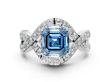 White gold Fancy Blue Asscher  Solitaire Twist Band Pavé Diamond Engagement Ring_15