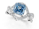 White gold Fancy Blue Asscher  Solitaire Twist Band Pavé Diamond Engagement Ring_16