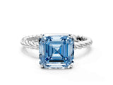 White gold Fancy Blue Asscher  Solitaire Twist Band Ring with Four-Prong Setting_154