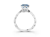 White gold Fancy Blue Asscher  Solitaire Twist Band with Leaf Prong Setting_29