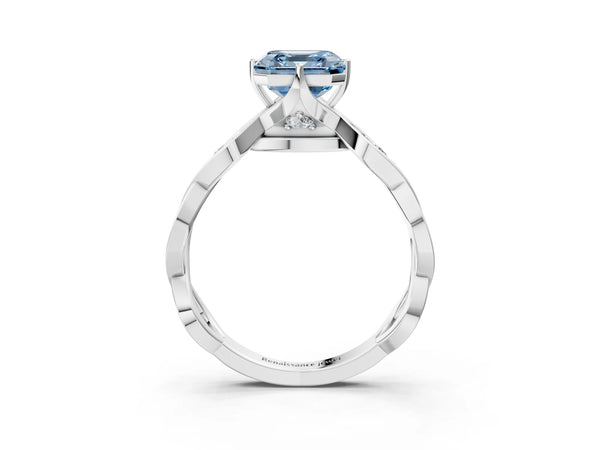 Platinum Asscher Cut Accented Twist Engagement Ring Setting for Fancy Blue Center