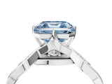 White gold Fancy Blue Asscher  Solitaire Twist Band with Leaf Prong Setting_30