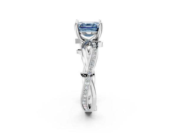 Platinum Asscher Cut Crossover Twist Pave Engagement Ring Setting for Fancy Blue Center