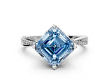 White gold Fancy Blue Asscher  Solitaire Twist Band with Pavé Diamonds and Four-Prong Setting_116