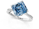 White gold Fancy Blue Asscher  Solitaire Twist Band with Pavé Diamonds and Four-Prong Setting_117