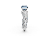White gold Fancy Blue Asscher  Solitaire Twist Band with Pavé Setting and Four-Prong Setting_2