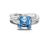 White gold Fancy Blue Asscher  Solitaire Twist Band with Pave Prong Setting_17