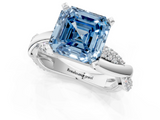 White gold Fancy Blue Asscher  Solitaire Twist Band with Pave Prong Setting_18