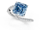 White gold Fancy Blue Asscher  Solitaire Twist Band with Pave Set Diamonds and Four-Prong Setting_1