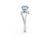 White gold Fancy Blue Asscher  Solitaire Twist Band with Pave Set Diamonds and Four-Prong Setting_2