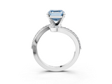 White gold Fancy Blue Asscher  Solitaire Twist Band with Pave Set Diamonds and Four-Prong Setting_3