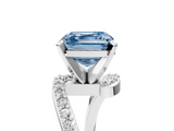White gold Fancy Blue Asscher  Solitaire Twist Band with Pave Set Diamonds and Four-Prong Setting_5