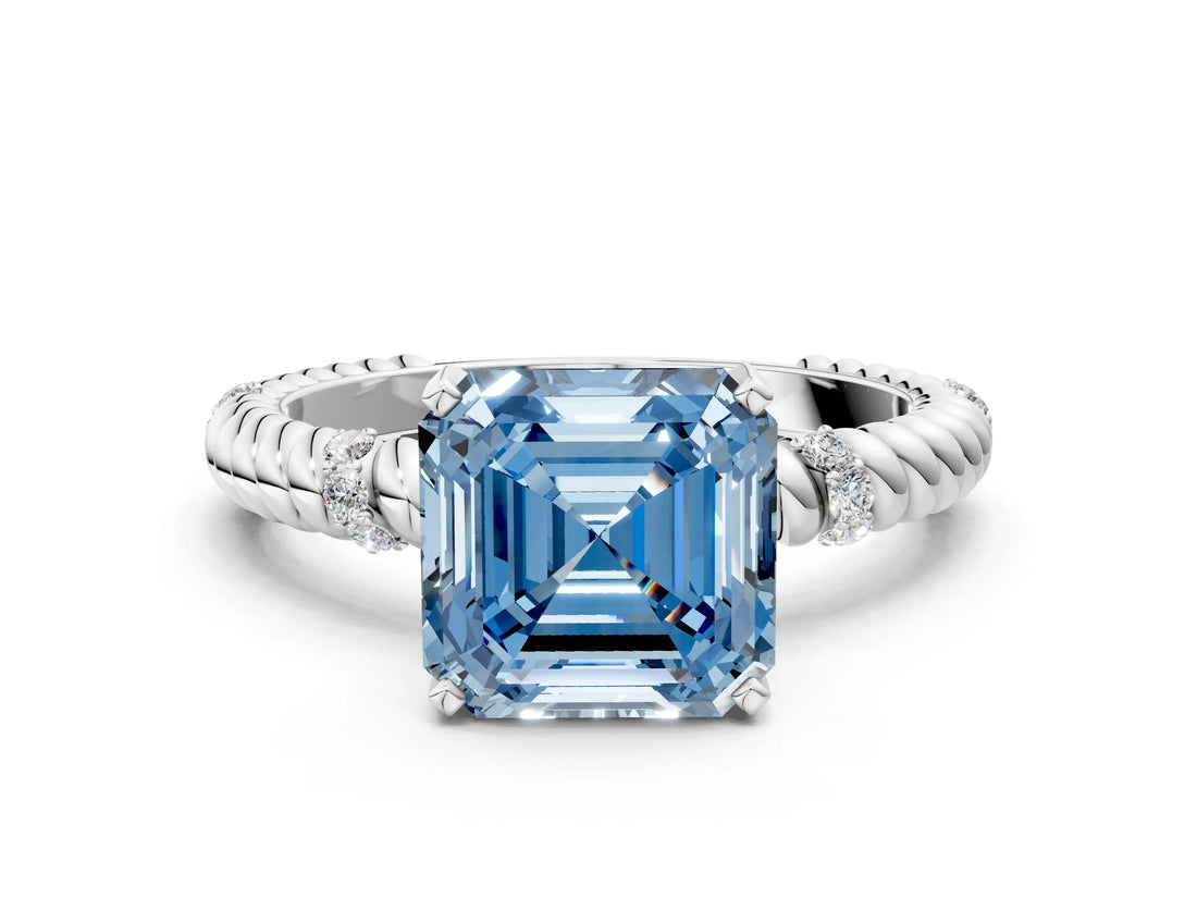 White gold Fancy Blue Asscher  Solitaire Twisted Band Prong Set Engagement Ring_47