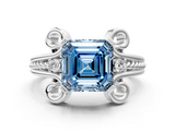 White gold Fancy Blue Asscher  Solitaire Twisted Band Scroll Prong Ring_3