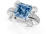 White gold Fancy Blue Asscher  Solitaire Twisted Band Scroll Prong Ring_4
